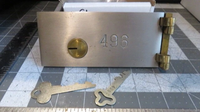 Antique L.L. Bates 1886 Safety Deposit Box Door, Hinges, 1 Op & 1 Guard Key #496