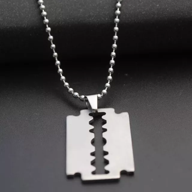 Stainless Steel Plain Silver Razor Blade Pendant Necklace Mens & Womens 18"- 30" 3