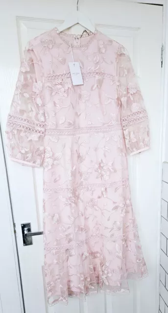 Ted  BakerTabii Sheer Embroidery Floral Lace Tiered Midi Dress Size 3/ UK 12