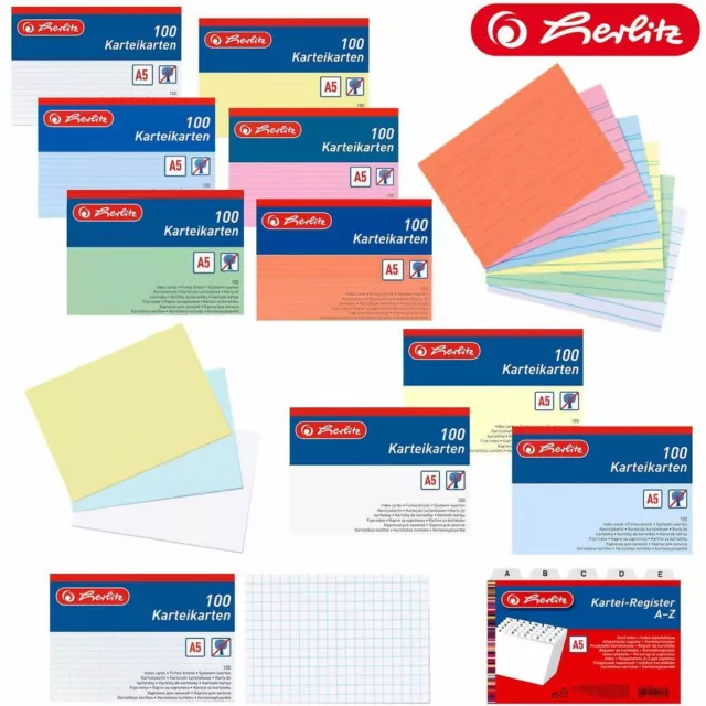 Herlitz Karteikarte A5 liniert/kariert/blanko Lernkarteikarten Register A5 A-Z