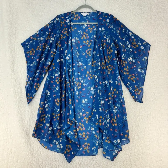 LC Lauren Conrad Blue Floral Meadow Ditsy Kimono Cardigan Womens Open One Size