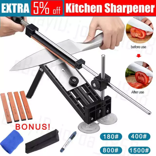 Professional Chef Knife Sharpener Kitchen Sharpening System Fix Angle 4 Stones