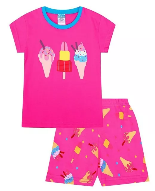 Girls Ice Cream Short Spring Summer Pink Cotton Pyjamas Pj Pjs