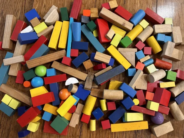 Bulk Lot 20 Wooden Blocks All Shapes Sizes Geometry Early Learning Stacking Toy