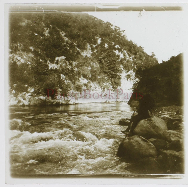 FRANCE Montagne Rivière c1930 Photo Glass Plate Stereo Vintage