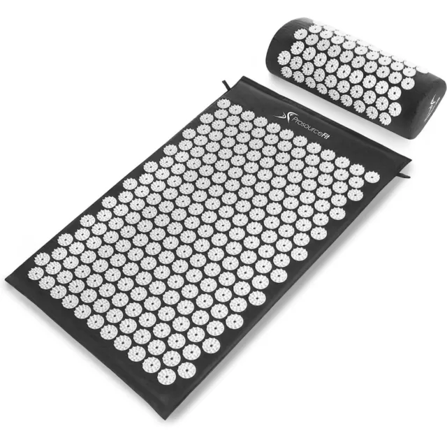 ProsourceFit Acupressure Mat & Pillow Set for Back/Neck Pain Relief, Black/White