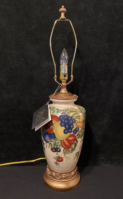 NOS Vintage Oriental Accent Hand Painted Porcelain Table Lamp Fruit Chinoiserie
