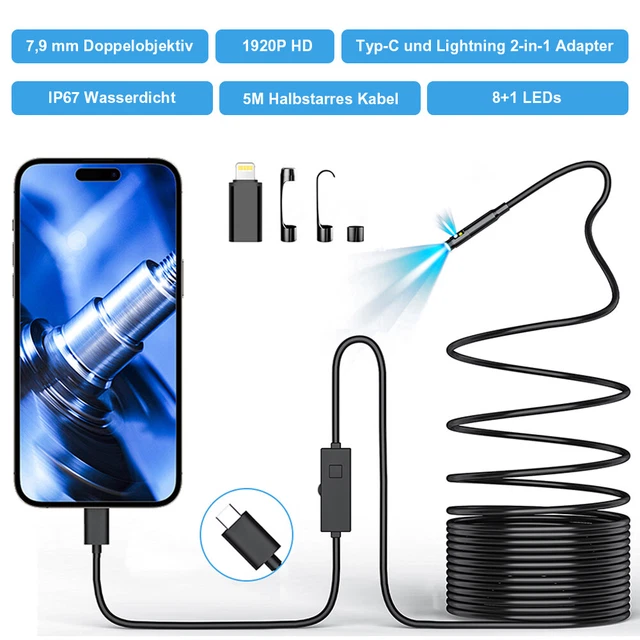 Telecamera endoscopio USB 5 M 7,9 mm LED HD ispezione impermeabile cellulare Android IOS