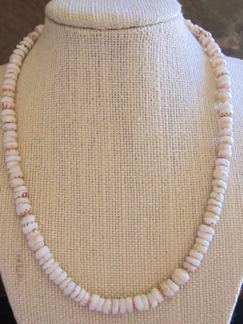 Vintage Puke Shell Beaded Hawaiian Necklace Larger Shell Unisex 18"