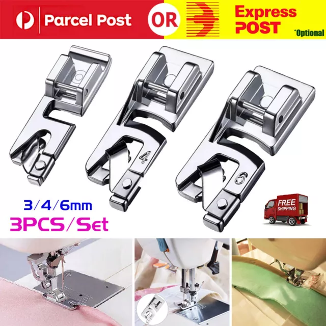 3Pcs Narrow Rolled Hem Domestic Sewing Machine Presser Foot Set For Brother