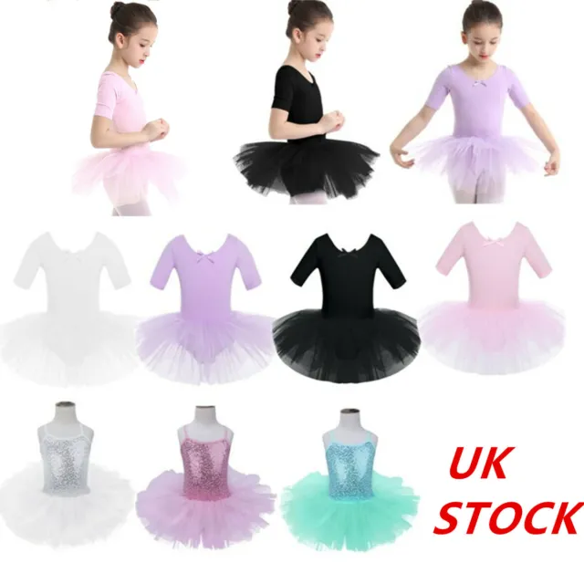 UK Kids Girls Ballet Dress Dance Tutu Leotard Gymnastics Performance Dancewear