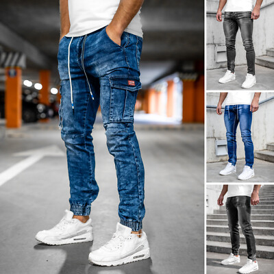 PANTALONE Cargo Jogger Pantaloni Allenamento Pantaloni Sport Cargo tinta Uomo Bolf motivo 