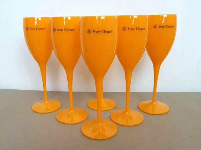 6x Veuve Clicquot Acrylic Plastic Champagne Orange Flutes Glasses195ml 20,6cm