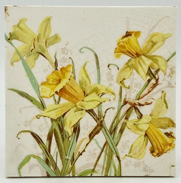 Antique Fireplace Tile Transfer Print Daffodil Design T&R Boote C1880