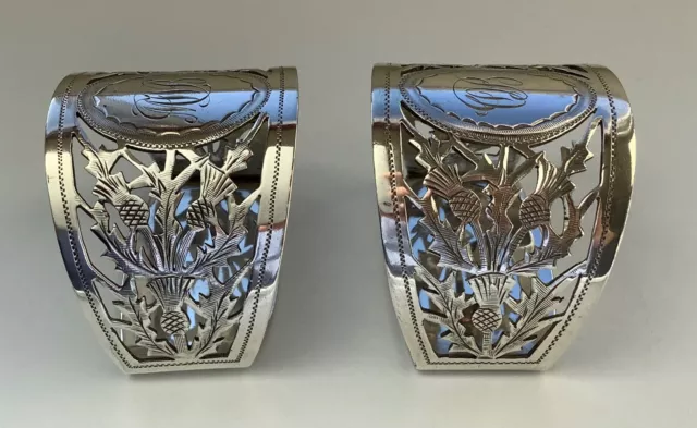 Pair Sterling Silver Napkin Rings Pierced Thistles 1909