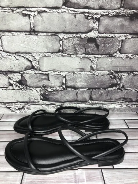 J. Crew Black Leather Casual Slingback Comfort Flats Sandals Women Sz 9US/40EU