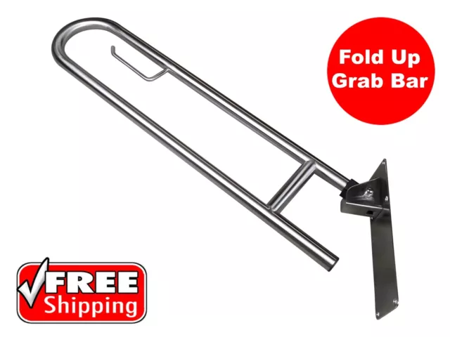 New Fold Down Safety Rail Grab Bar Disabled Toilet Stainless Steel Vertical Lock