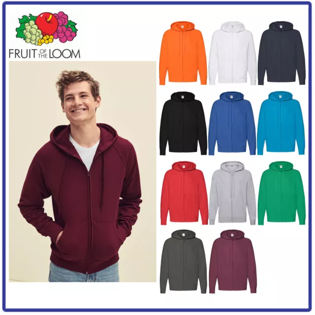 FELPA UOMO con CAPPUCCIO e ZIP LEGGERA garzata estiva colorata FRUIT OF THE LOOM