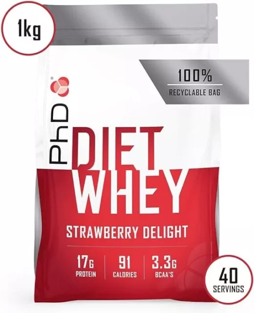 PhD Nutrition Diet Whey High Protein Powder, Fat Burning Strawberry Delight 1kg