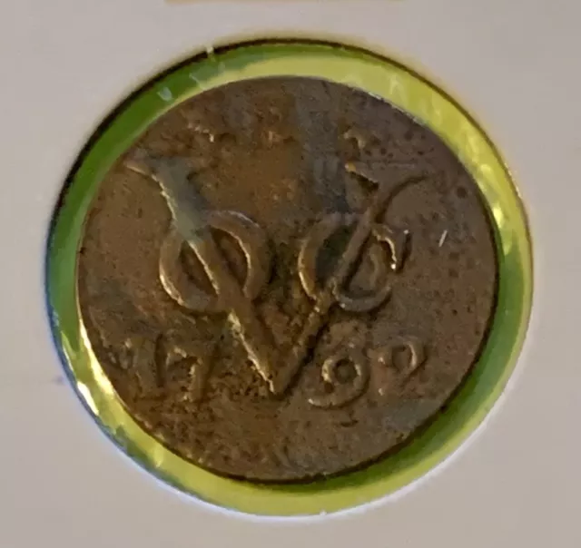 1792 Dutch Netherlands East Indies VOC Duit Zeeland “New York Penny” Coin