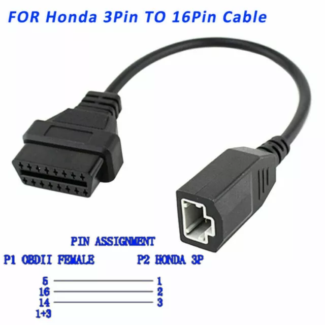 For Honda Diagnostic Connector 3 Pin OBD1 To 16Pin Adapter Cable Wire OBD2 OBDII