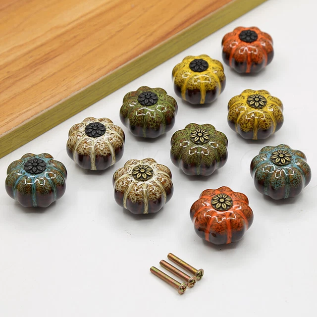 1Pc Vintage Ceramic Pumpkin Pulls Handles Kitchen Cabinet Cupboard Door Knobs