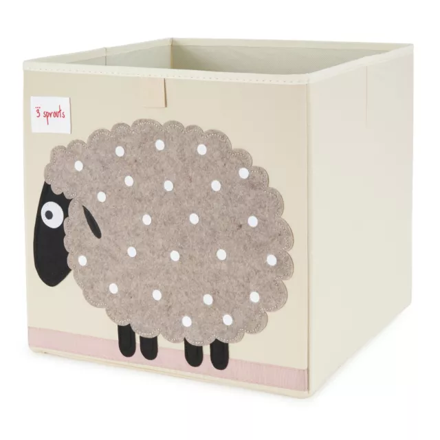 3 Sprouts Kids Childrens Fabric Storage Cube Bin Box, Polka Dot Sheep (Open Box)