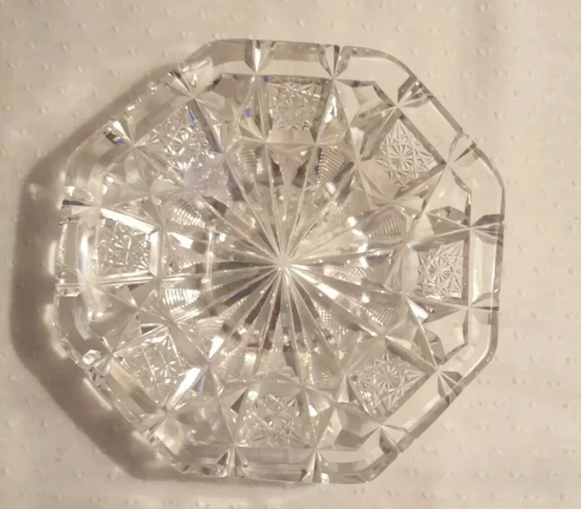 American Brilliant Period Signed Hawkes Cut Glass Candy/Nut 6" Bowl 8 Sides Used