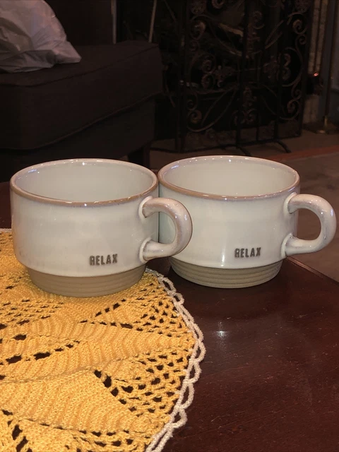 Set Of 2 Hearth & Hand RELAX Stoneware & Clay Gray Coffee Tea Mugs 10 Oz.  NEW