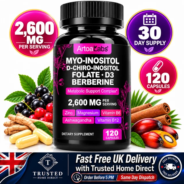 MYO INOSITOL & D Chiro Inositol Complex 2000mg 120 Capsules Folate ...