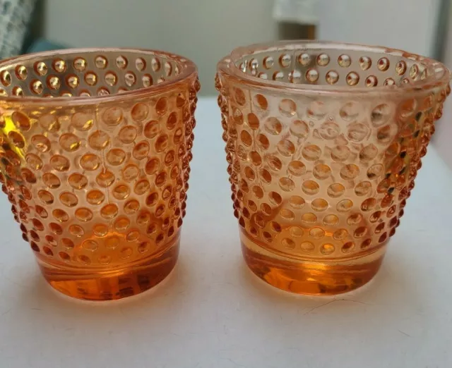 Amber Glass Hobnail Votive Candle Holder 2 1/2" Tall Set of 2