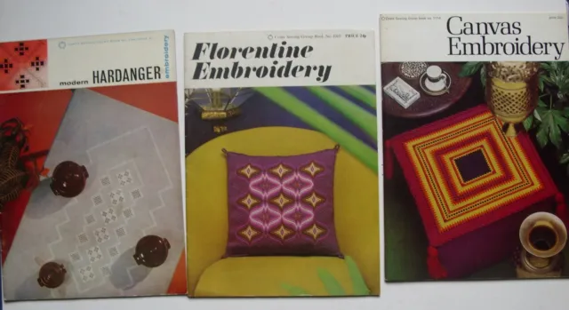 Nos 896 Modern Hardanger, 1069  Florentine Embroidery and 1114 Canvas Embroidery