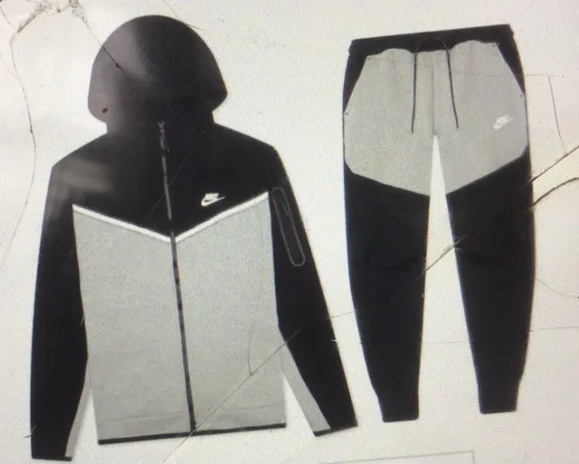 Men’s Nike Tech Fleece Tracksuit Hoodie & Joggers Black And Grey Size L