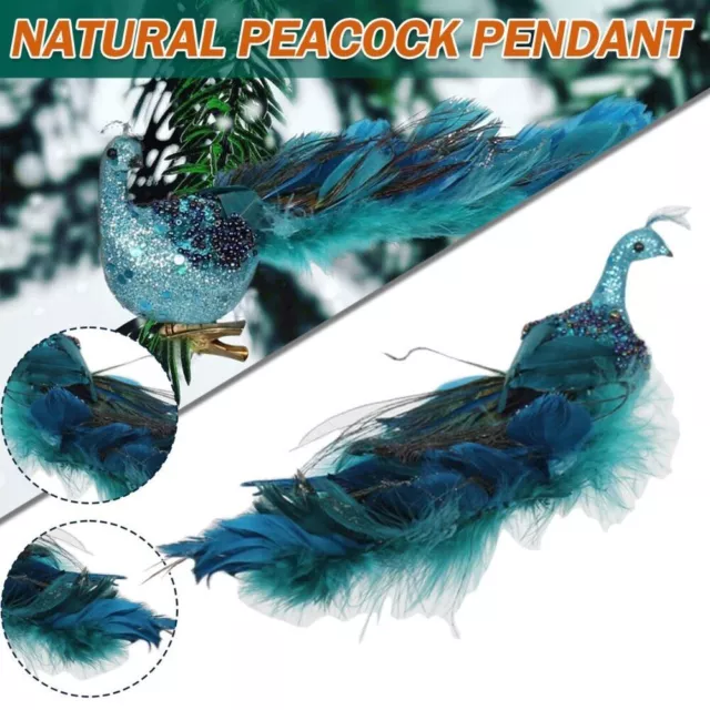 12" Peacock Christmas Ornament Glittered Bird with Feather Xmas Tree Decoration