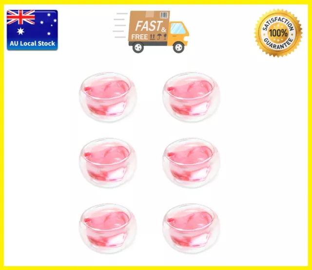 Pack of 6 Heart Shaped Double Wall Small Glass Tea Cup Bar Shots Wine Cup 50ml