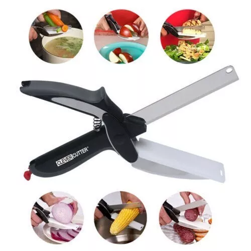 Kitchen Clever Cutter 2-In-1 Knife H Quality & Cutting Board Scissors Stainless