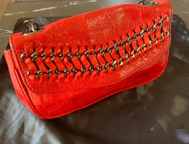 Treesje Red Leather Small crossbody Bag with Chain Strap