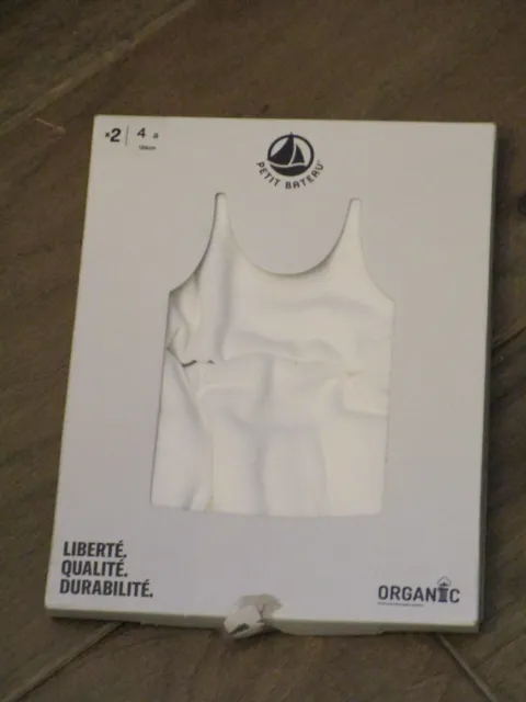 Petit Bateau Girls Set Of 2 White Tank Top Undershirts Size 4   New