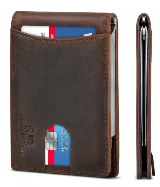 SERMAN BRANDS- RFID Blocking Genuine Leather Thin Minimalist Front Pocket Wallet