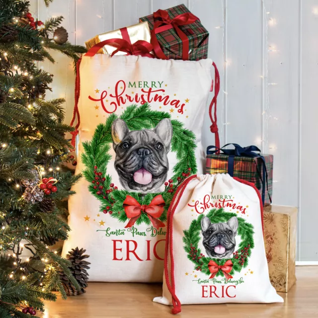 Frenchie Christmas Sack Personalised Dog Santa Bag Xmas Puppy Stocking DWS06Z