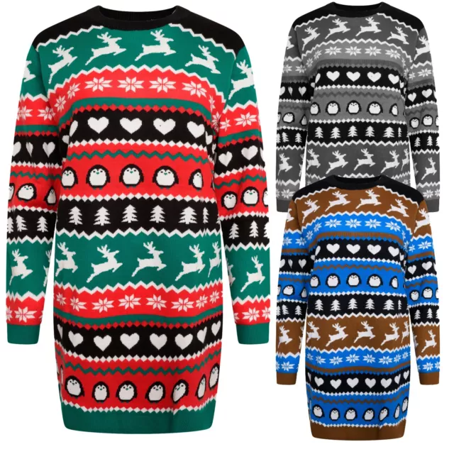 Womens Dress Jumper Christmas Ladies Sweater Girls Knitted Novelty Xmas UK 8~26