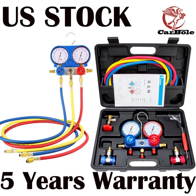 3 WAY MANIFOLD Vacuum Gauge Set A/C AC HVAC Kit US 49.59 PicClick