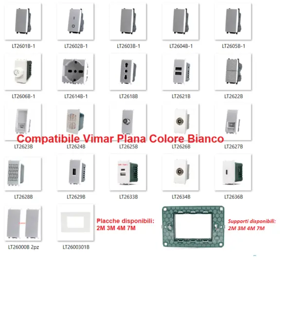 Serie Vimar Plana Compatibile Frutti Presa Schuko Pulsante Interruttore USB TV