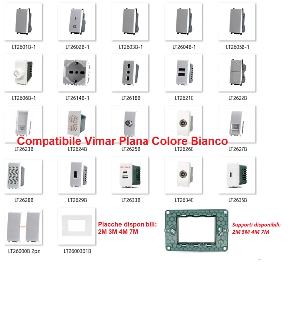 Serie Vimar Plana Compatibile Frutti Presa Schuko Pulsante Interruttore USB TV