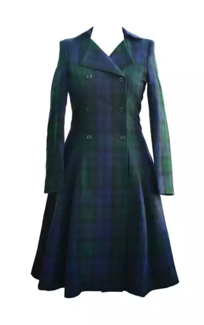 Classic Women's KATE Black Watch Tartan Double Breasted Coat - Timeless Style.