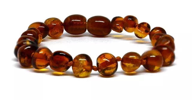 Genuine Baltic Amber Bracelet/Anklet Knotted Beads sizes 14-26 cm Cognac Colour