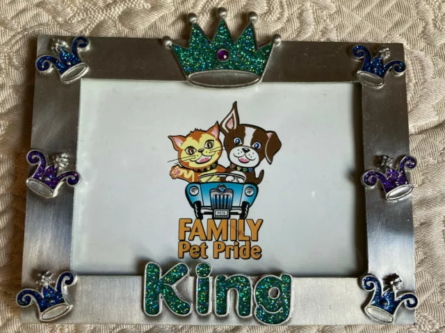 METAL KING & CROWN CAT or Dog Photo Frame 4.5" X 6"  NEW FREE USA SHIPPING