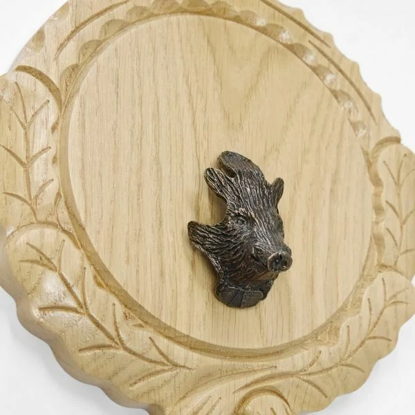 Placa de Jabalí Tallado Roble Claro AF14cm + 1 Pieza Cabeza Portada Pequeño 3