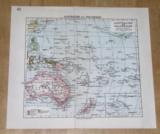 1938 Original Vintage Map Of Australia Oceania / Verso South America Antarctica