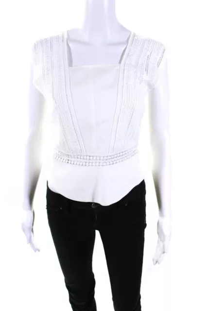 Rebecca Minkoff Womens Crochet Detail Tank Top White Size Extra Extra Small